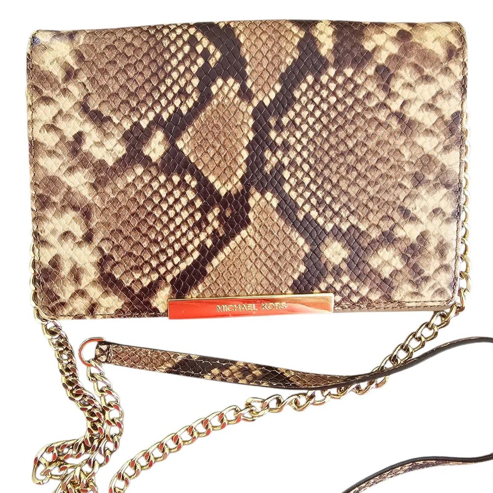 Michael Kors Python Flap Chain Crossbody Bag Brown Snakeskin Vintage NWOT